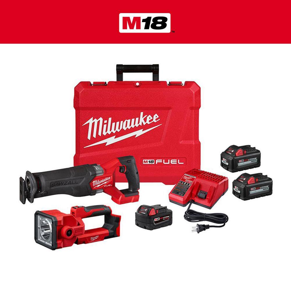 MW M18 FUEL 18V Lithium-Ion Brushless Cordless SAWZALL Reciprocating Saw Kit w LED Search Light  Two 6.0Ah Batteries 2821-21-2354-20-48-11-1862