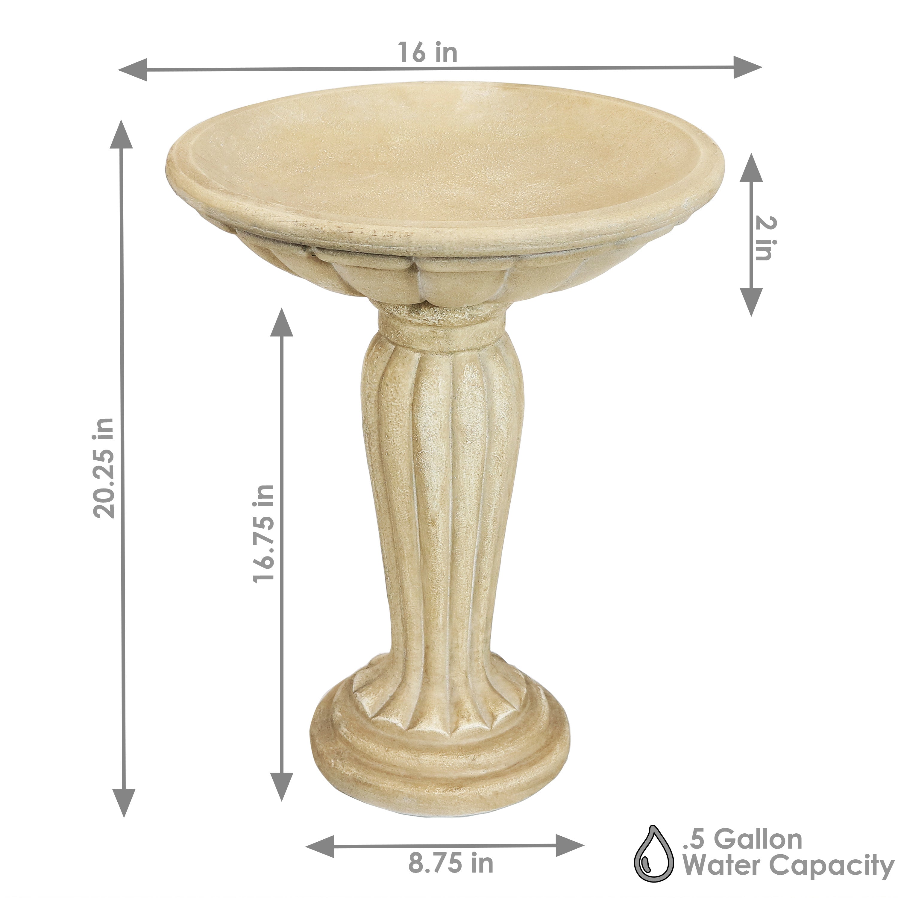 Sunnydaze Outdoor Glass Fiber Reinforced Concrete Patio Garden Grecian Column Style Bird Bath - 20" - White