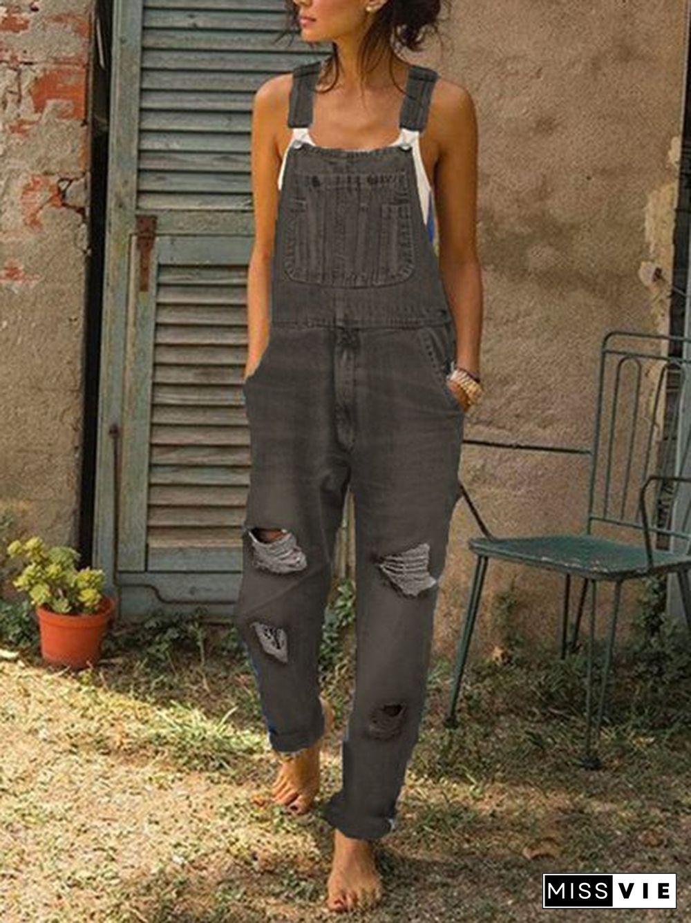 Women's Casual Jeans Denim Rompers Sleeveless Overalls Jumpsuit