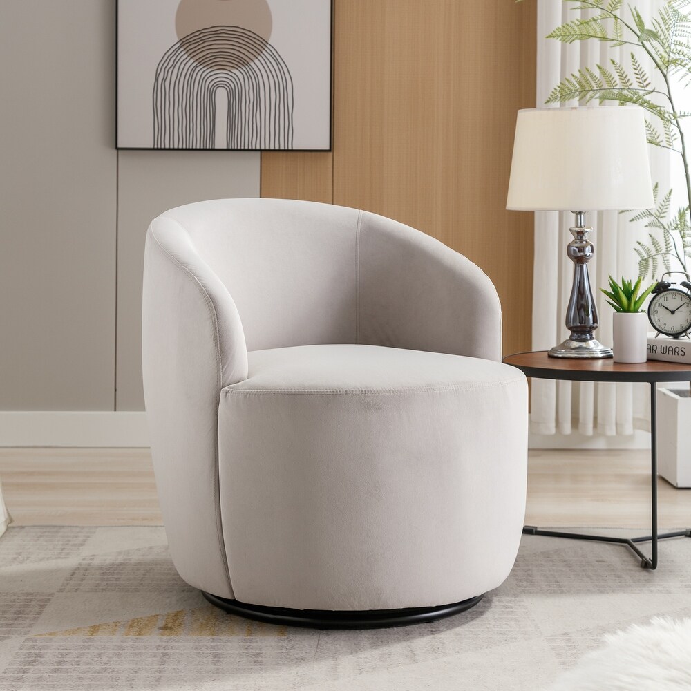 Velvet Fabric Swivel Accent Armchair Upholstered Barrel Chair with Black Powder Coating Metal Ring for Living Room  Bedroom