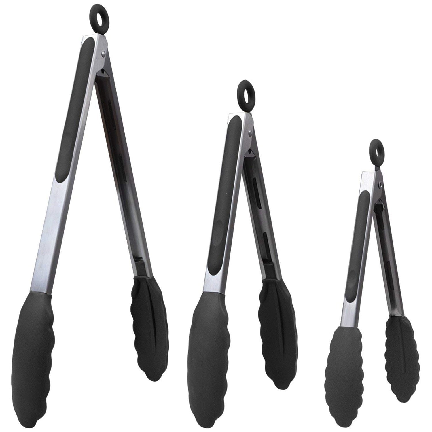 FACEGLE Kitchen Tongs, Silicone Tongs,BBQ Tongs,Food Tongs,Stainless Steel with Non-Stick Silicone Tips, Set of 3 Utensils for Cooking, Grilling, Serving, Salad by Classic Cuisine