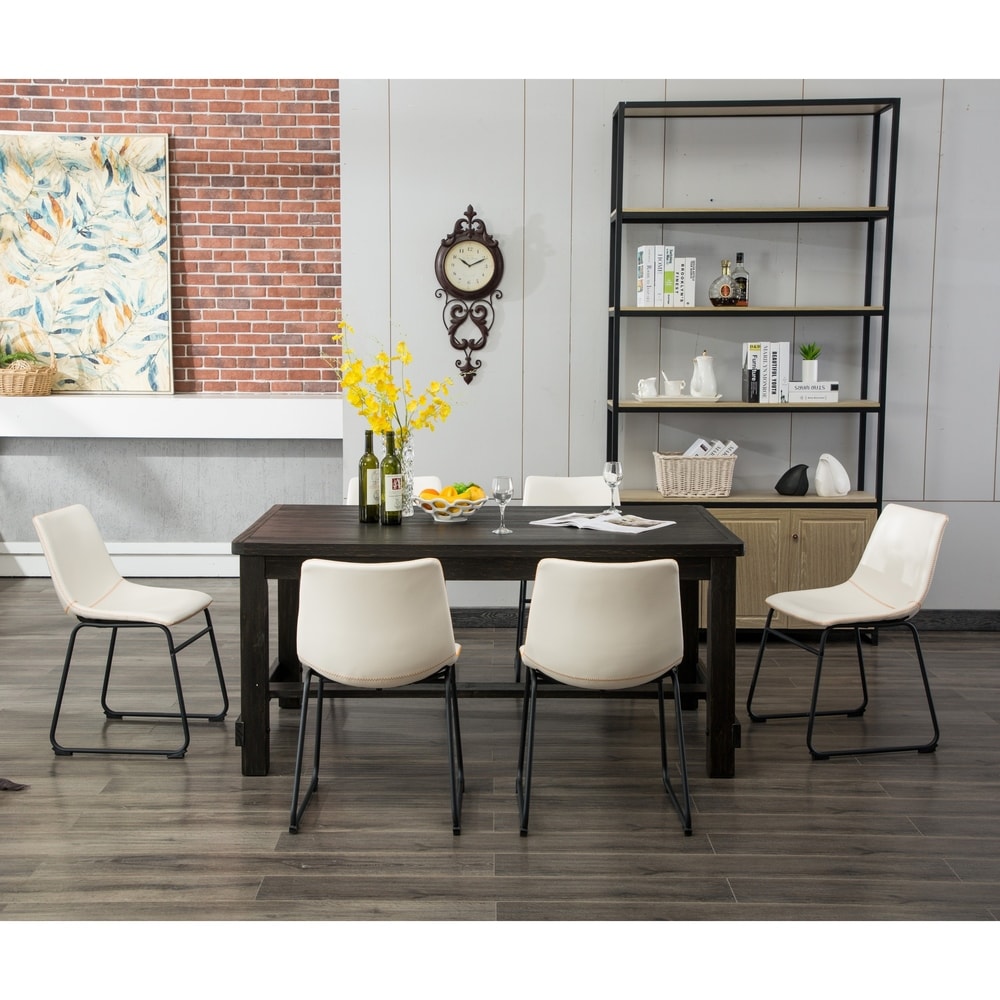 Roundhill Furniture Lotusville 7 piece Black Dining Table and Faux Leather Chairs Set