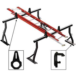 CALHOME 800 lbs. 27 in. Extendable Non-Drilling Pick Up Ladder Rack Lumber Utility 2 Bars with Mounting Clamps and Load Stops =New-PURACK-Flat-K+Clamps-K(8)+Stop01