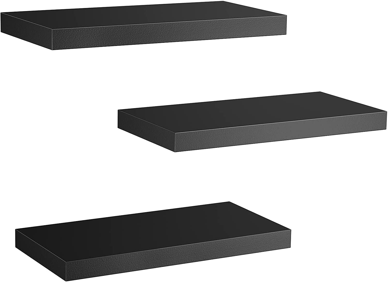 Black Sets of 3 Wall Shelves with Invisible Metal Brackets , for Bedroom, Bathroom, Living Room, and Kitchen