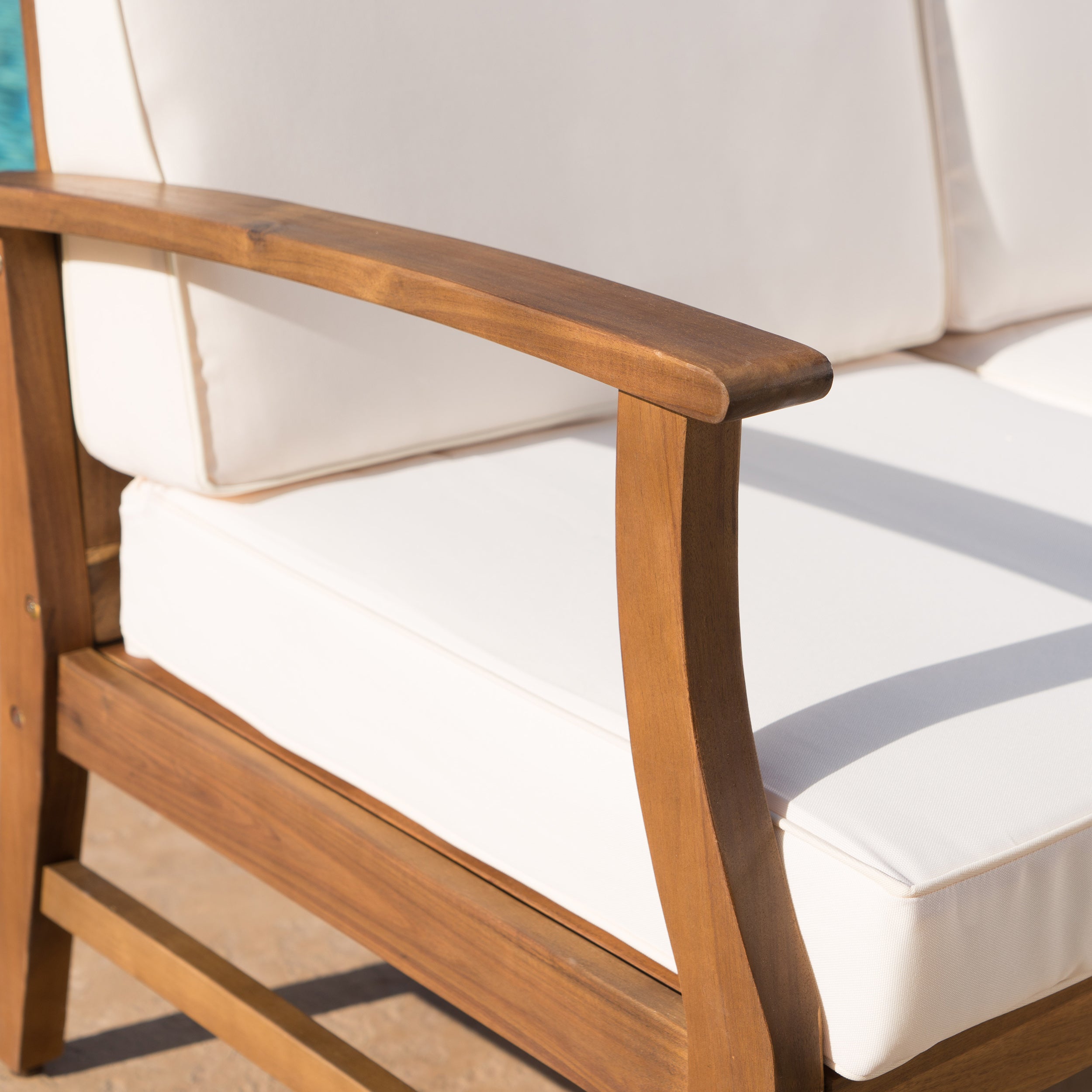 Scarlett Outdoor 3 Seat Teak Finished Acacia Wood Sofa and Table Set