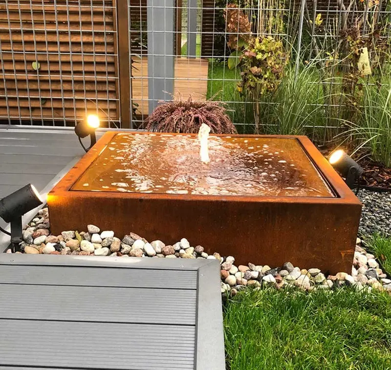 Professional manufacturer of garden decorations outdoor artificial fountain system custom corten  steel water feature