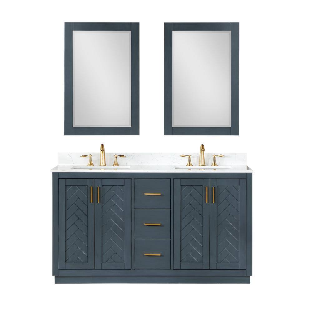 Altair Gazsi 60 in. W x 22 in. D x 34 in. H Bath Vanity in Classic Blue with Grain White Composite Stone Top 543060-CB-GW-NM