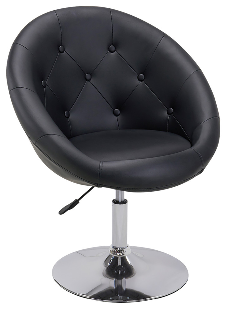 Button Tufted Swivel PU Leather Papasan Chair   Contemporary   Vanity Stools And Benches   by Duhome inc  Houzz