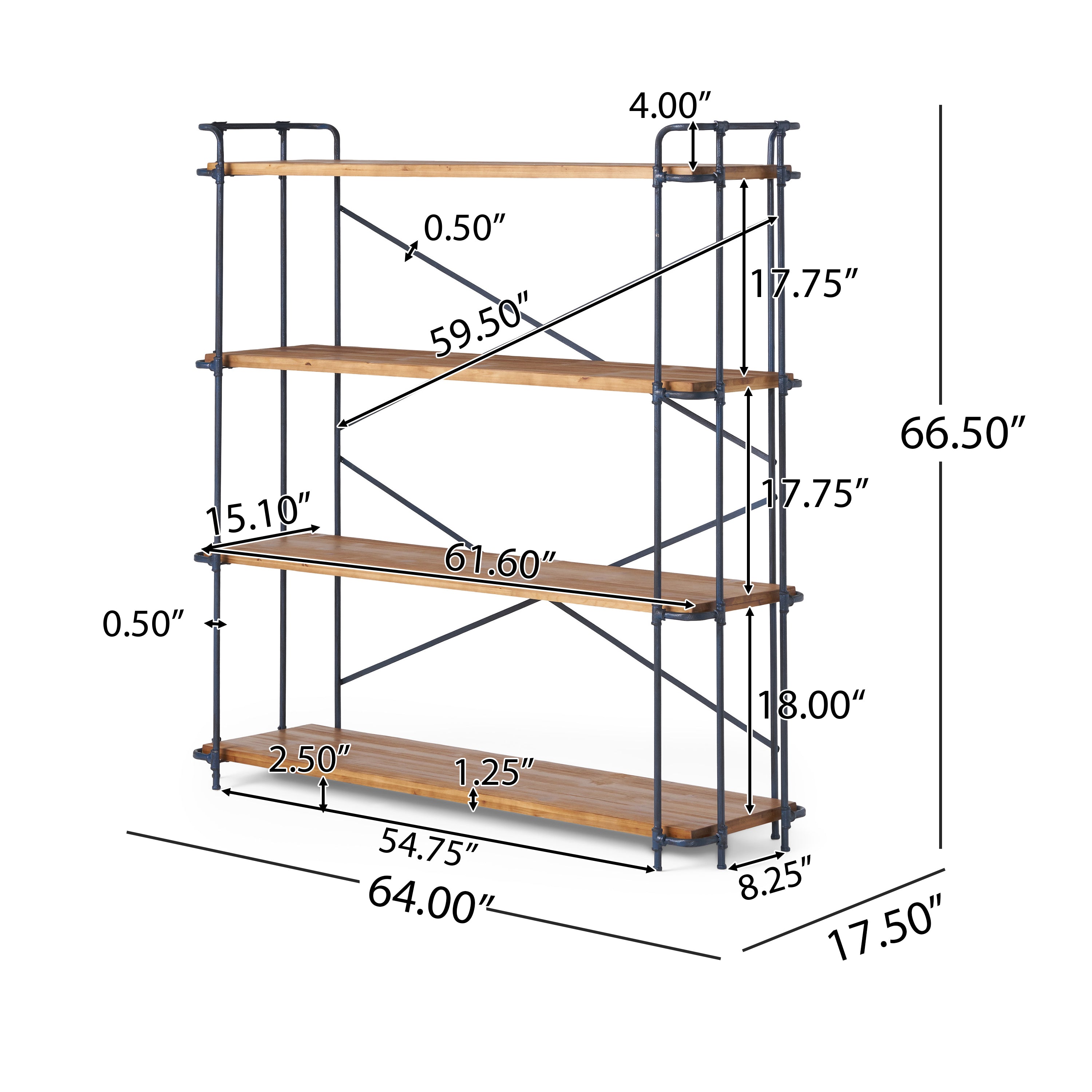 Mercia Industrial Pipe Design 4 Shelf Etagere Bookcase