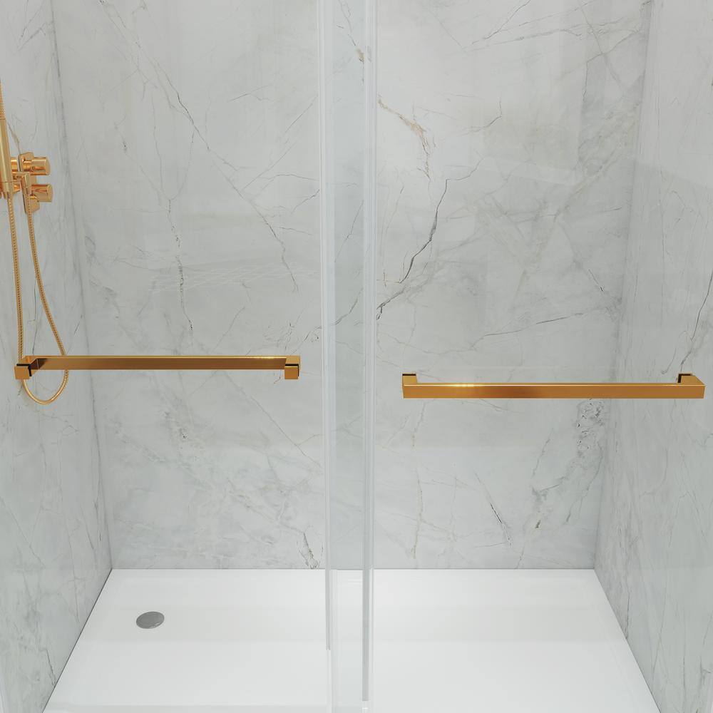 MCOCOD 60 in. W x 60 in. H Double Sliding Frameless Tub Door in Brushed Gold with Smooth Sliding and 38 in.(10 mm) Clear Glass DS01-60x60-BG