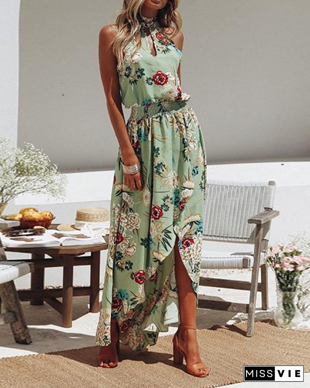 Women Fashion Printed Sleeveless Maxi Dress