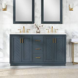 Altair Gazsi 60 in. W x 22 in. D x 34 in. H Bath Vanity in Classic Blue with Grain White Composite Stone Top 543060-CB-GW-NM