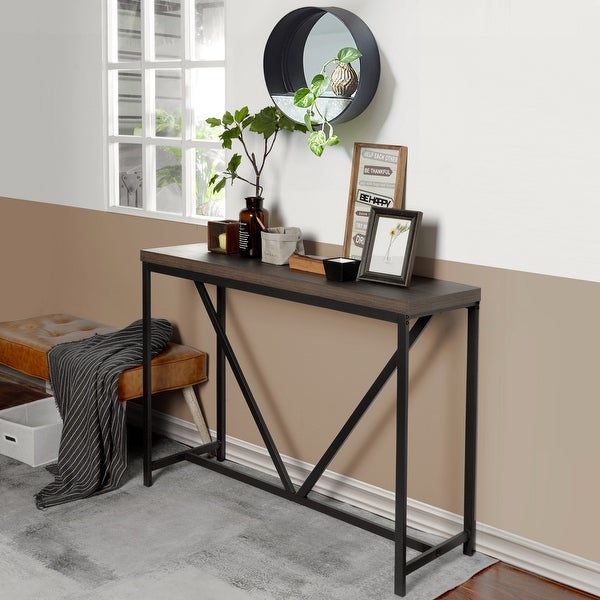 HomyLin Industrial 47IN Console Table Sofa Table Walnut Black