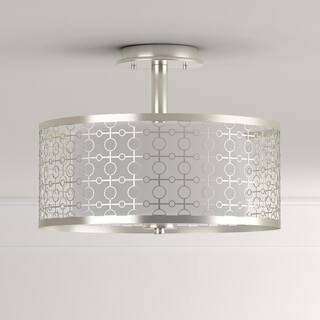 Hampton Bay Toberon 14 in. 1-Light Brushed Nickel LED Semi-Flush Mount with Etched Parchment Glass Shade 7914HBBNDI