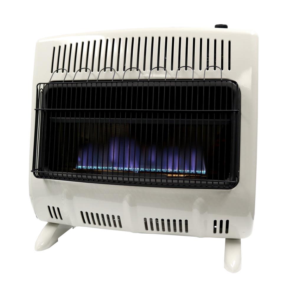 30，000 BTU Vent Free Blue Flame Natural Gas Heater with Thermostat and Blower ;