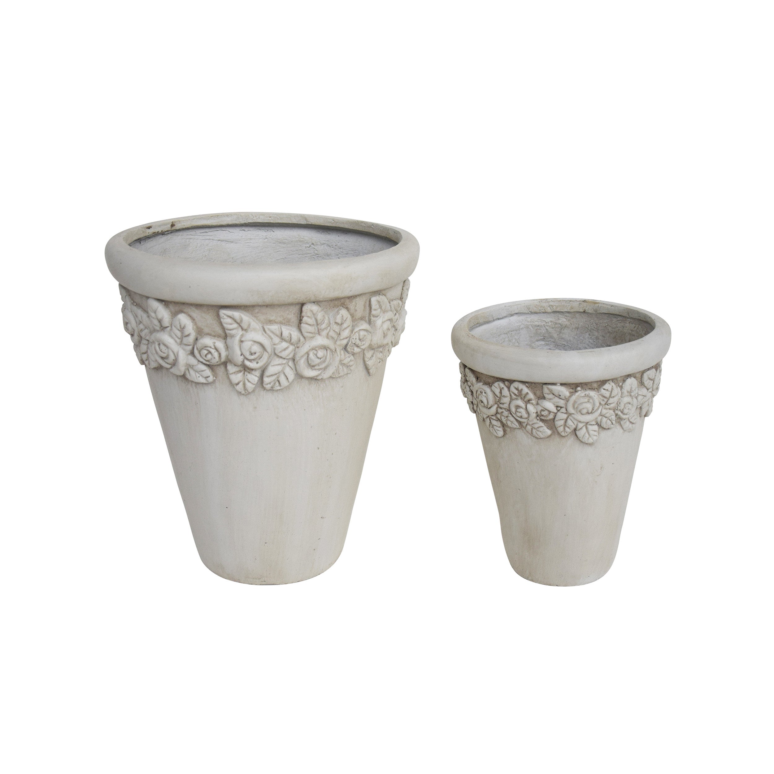 Amidala Garden Planter Pots, Lipped Edges, Tapered, Botanical Accents (Set of 2)