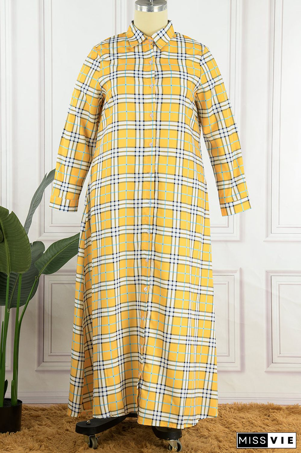 Multicolor Casual Print Patchwork Turndown Collar Shirt Dress Plus Size Dresses (Without Belt)