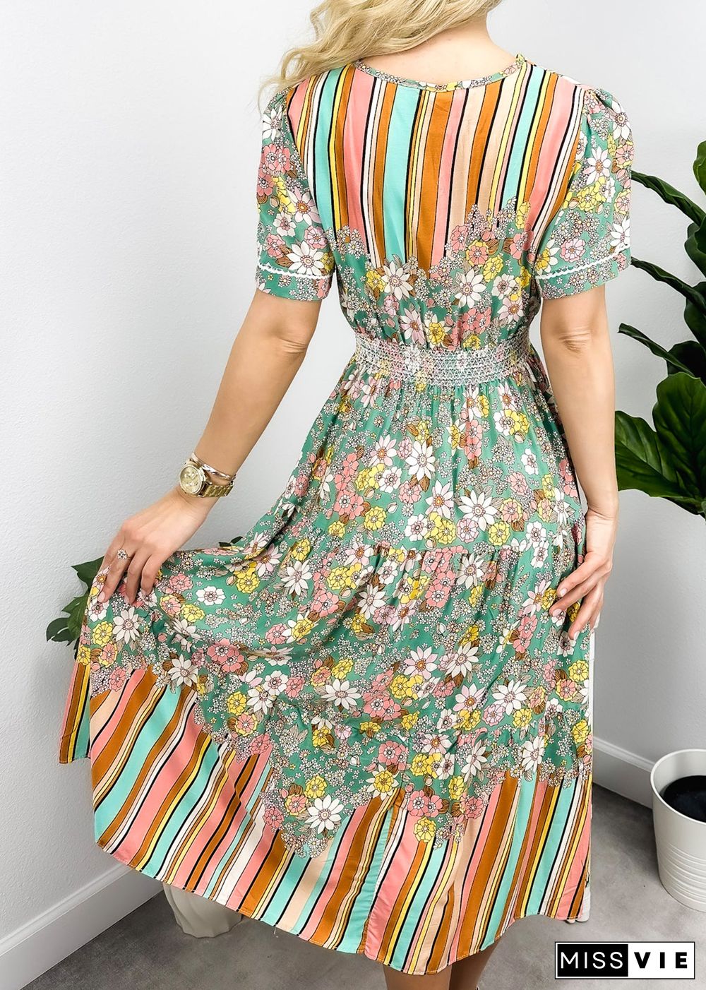 Multicolor Floral Retro Print Dress