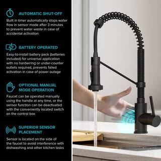 KRAUS Bolden Single Handle Pull-Down Sprayer Kitchen Faucet with Touchless Sensor in Matte Black KSF-1610MB