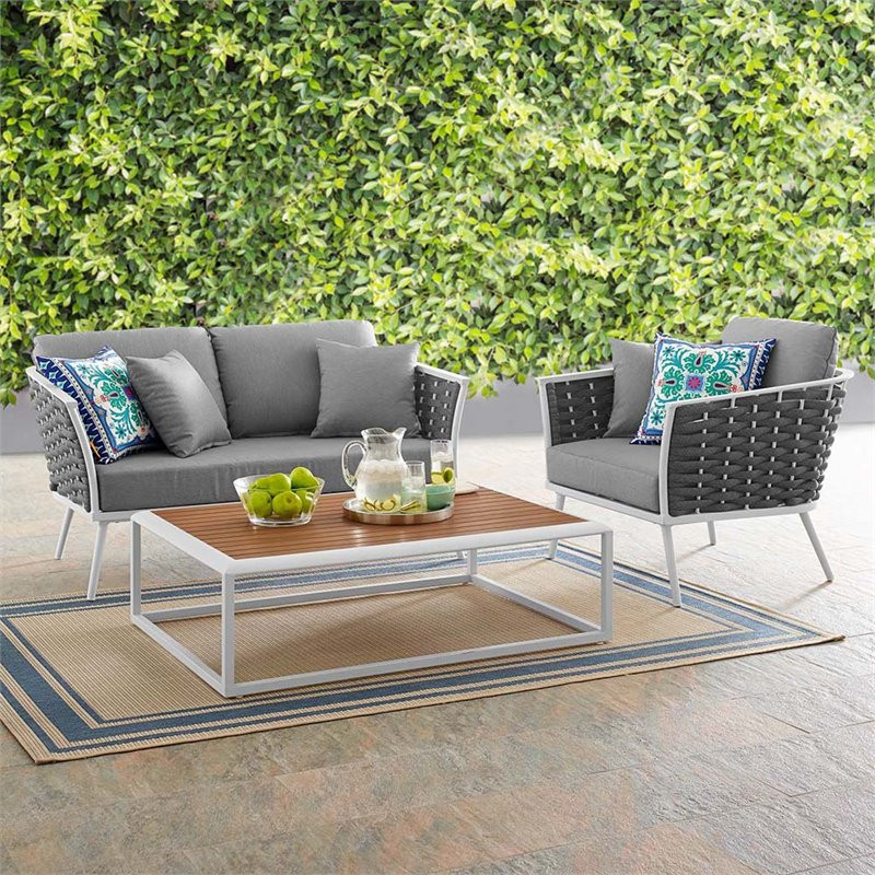 Stance 3 Piece Outdoor Patio Aluminum Sectional Sofa Set   Midcentury   Outdoor Lounge Sets   by Homesquare  Houzz