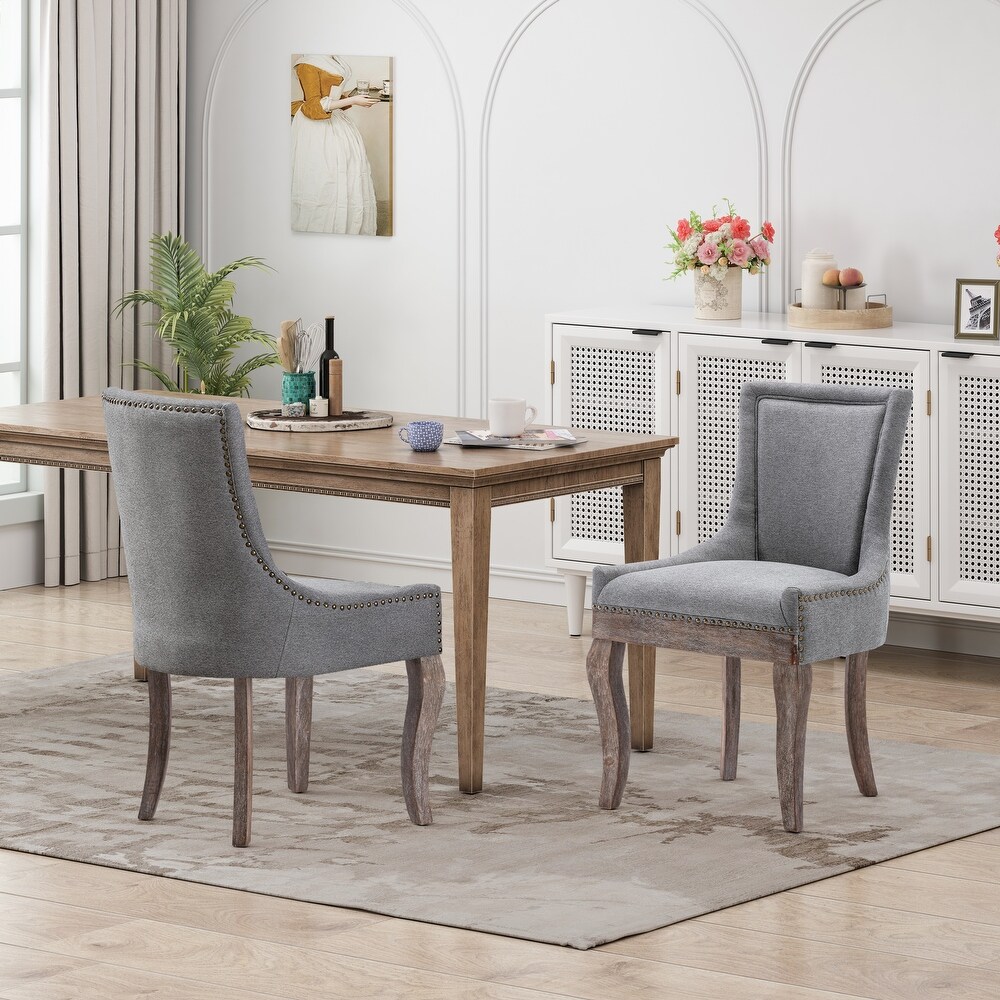 Thickened Fabric Dining Chair with Neutrally Toned Solid Wood Legs