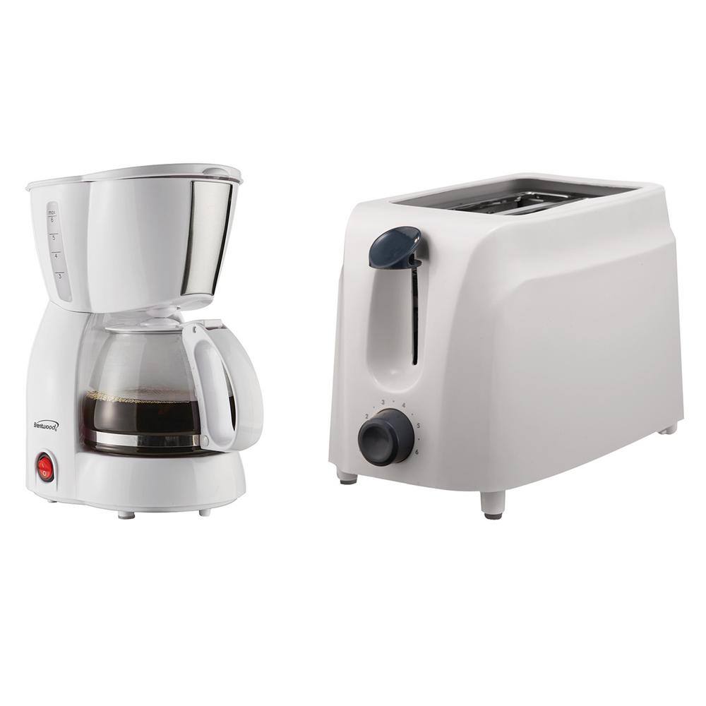 Brentwood Appliances 4-Cup White Coffee Maker and 2-Slice White Toaster 843631123430