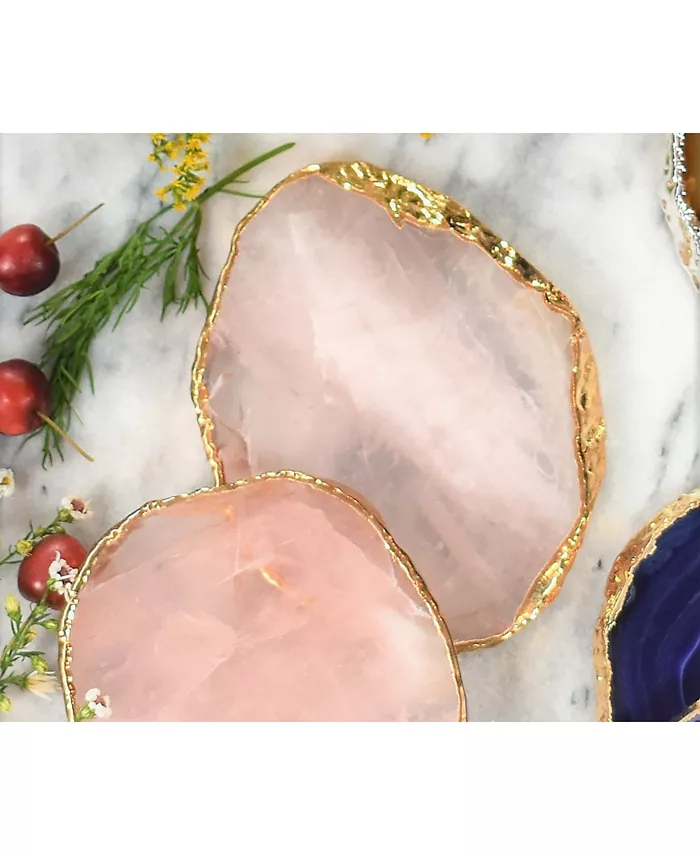 Nature's Decorations - Luxury Rose Quartz Coasters Set of 2