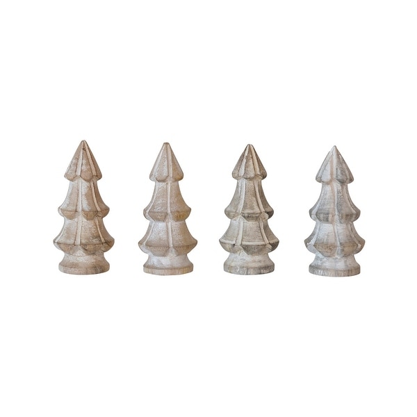 Carved Mango Wood Christmas Trees，Set of 4