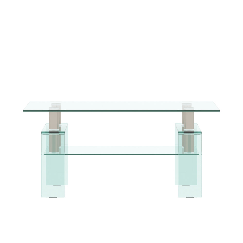 Lausatek Tempered Glass Coffee Table ,Modern Chic Stainless Steel Legs, Transparent Square Shape Tea Table with Double Shelves, Center Table Side Table for Apartment Living Room Office