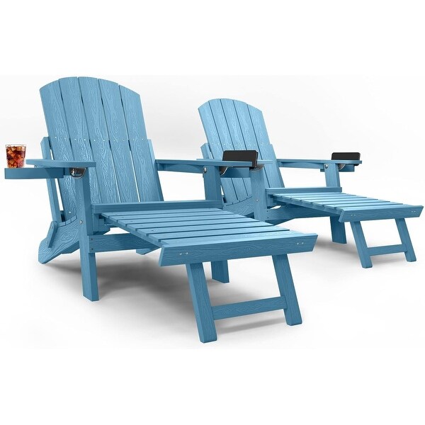 CHERIE Folding Adirondack Chair with Ottoman and 2 CupHolders Set Of 2