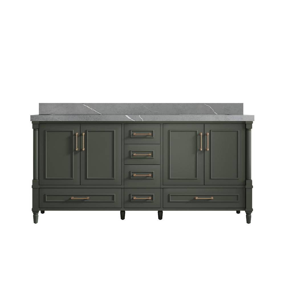 Willow Collections Hudson 72 in. W x 22 in. D x 36 in. H Double Sink Bath Vanity in Pewter Green with 2 in. Piatra Gray Quartz Top HDSN_PGN_PT_GR_72