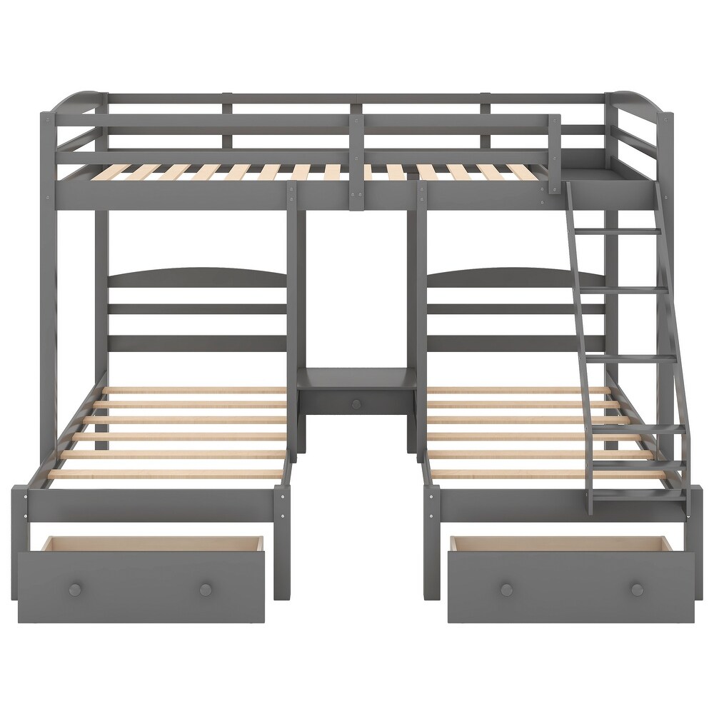 Gray Full over Twin   Twin Bunk Bed Triple Bunk Bed with Drawers