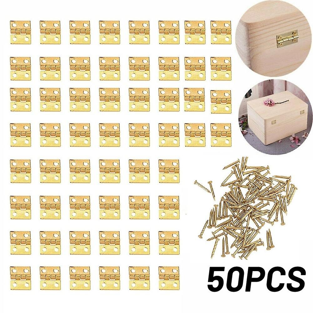 50pcs Cabinet Door Hinges Brass Plated Mini Hinge Small Decorative Jewelry Wooden Box Furniture Accessories