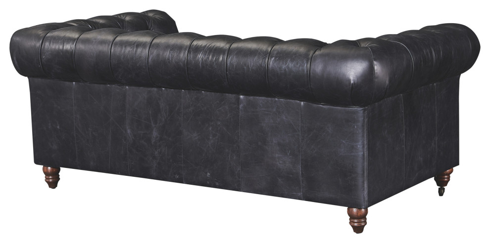 Top Grain Leather Chesterfield Love Seat  Slate   Traditional   Loveseats   by Crafters and Weavers  Houzz