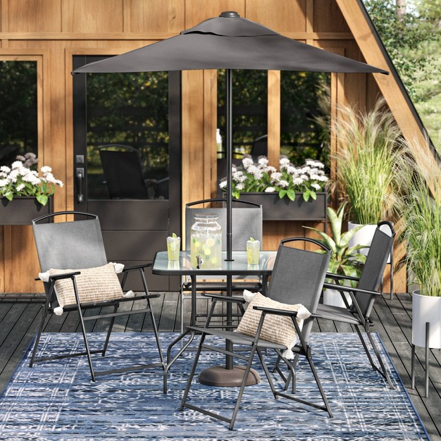 6pc Patio Dining Set With Umbrella Outdoor Furniture Set