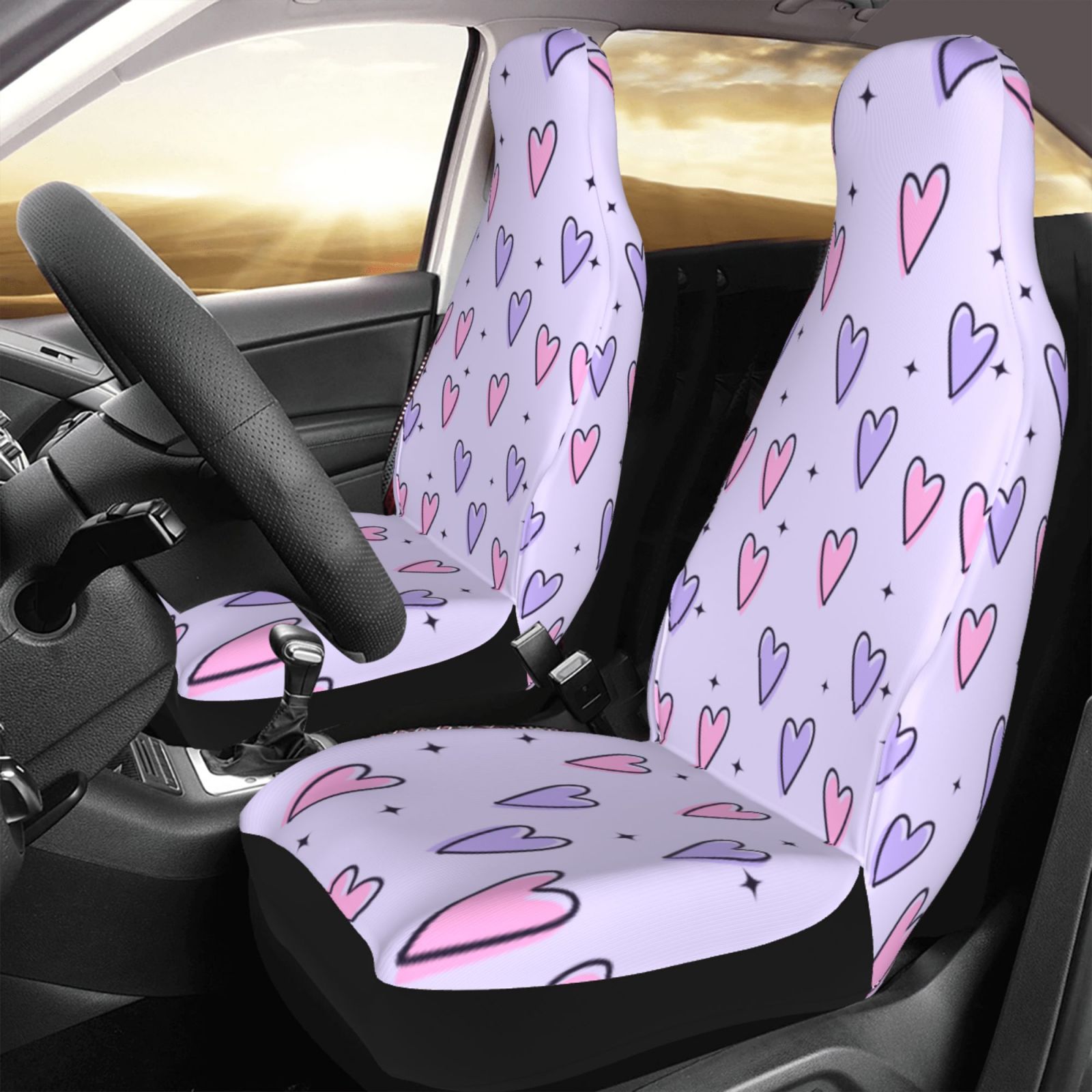 TEQUAN Front Seat Covers， Sparkles Love Heart Pattern 2 Piece Car Seat Cover Fit Most Car SUV Truck Van