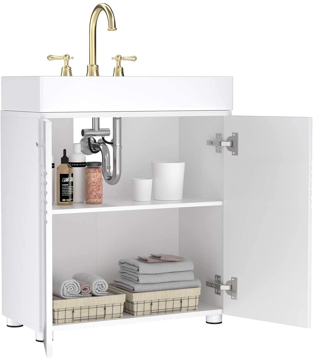 VASAGLE Bathroom Under Sink Cabinet, Adjustable Shelf, White