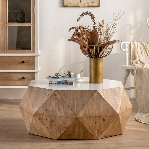 Modern Geometric Coffee Table for Living Room， Three-dimensional Embossed Pattern Design Sofa Table Cocktail Table