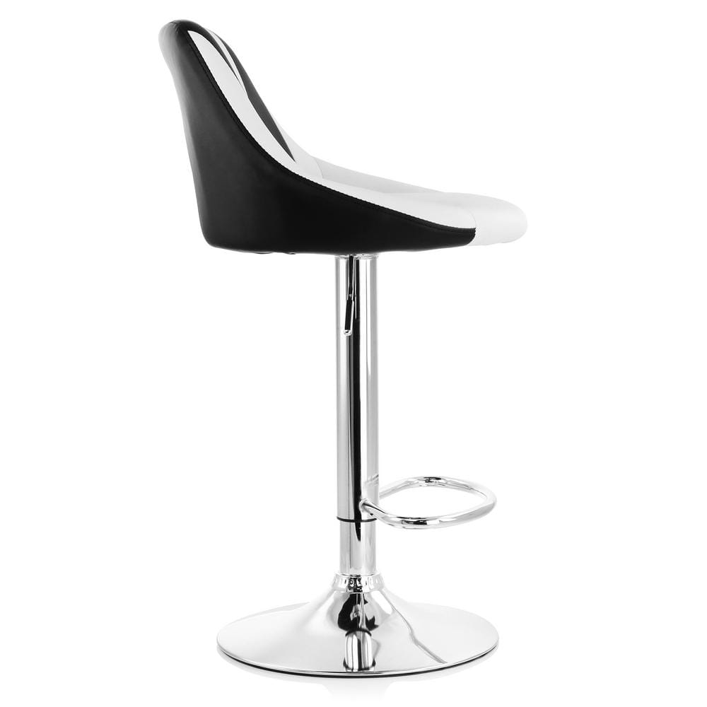 Elama 2-Piece Adjustable 40.5 in. ch Faux Leather Bar Stool in Striped Black and White with Chrome Base 985116708M