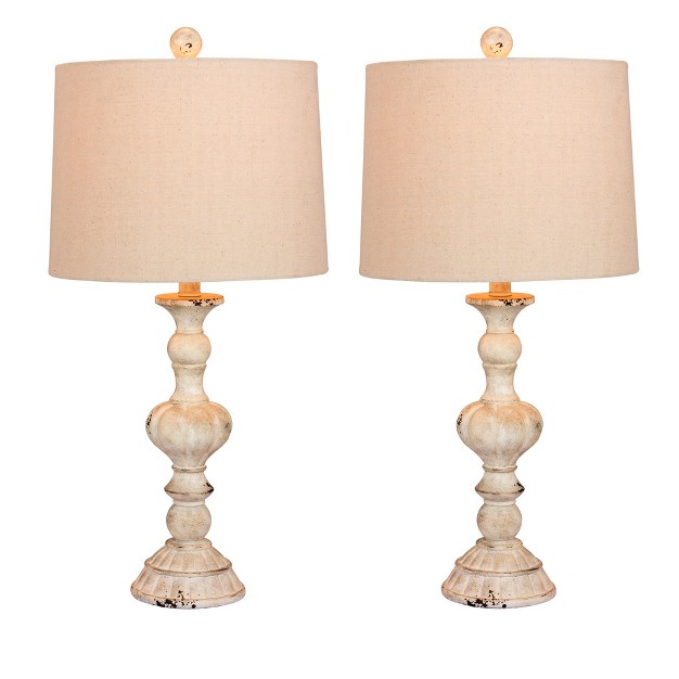 Distressed Sculpted Candlestick Resin Table Lamps White Fangio Lighting