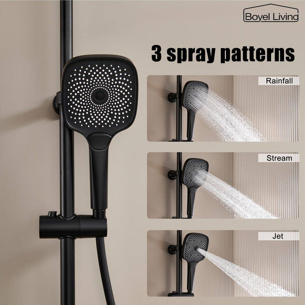 Boyel Living 3-Spray Patterns with 2.5 GPM 10 in. Wall Mount Dual Shower Heads with Thermostatic Valve and Tub Spout in Matte Black BL-H4002-MB