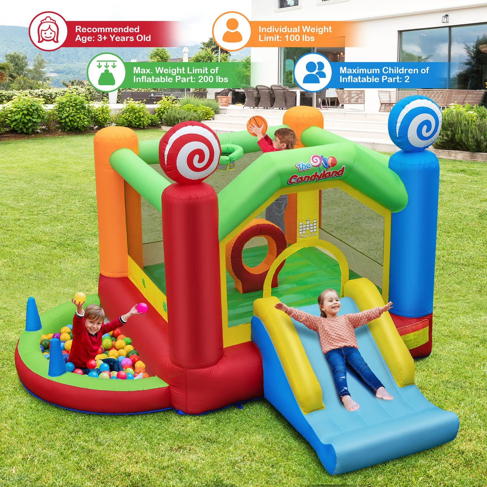 BOUNTECH Inflatable Bounce House, Bouncy House for Kids 5-12 Indoor Outdoor Fun