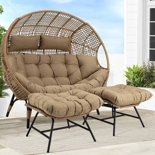 Nicesoul Double Egg Chair 680 lbs Outdoor Patio Wicker Egg Chairs with Ottoman