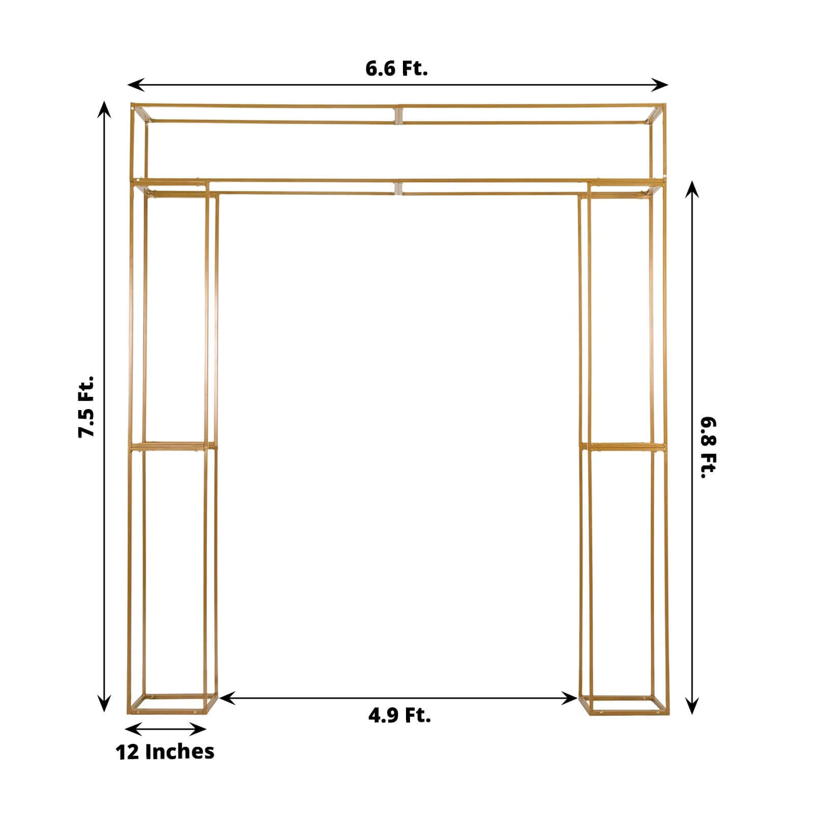 Heavy Duty Gold Metal 3D Rectangular Wedding Arch, Floral Balloon Frame Backdrop Stand - 7.5ft