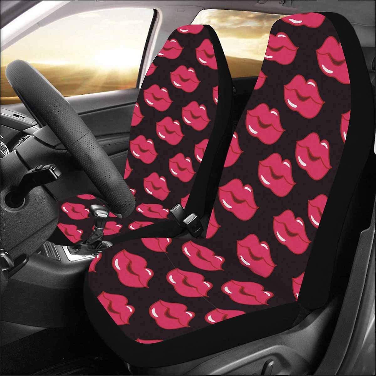 Set Of 2 Car Seat Covers Red Lips Universal Auto Front Seats Protector Fits For Car，suv Sedan，truck D---74541