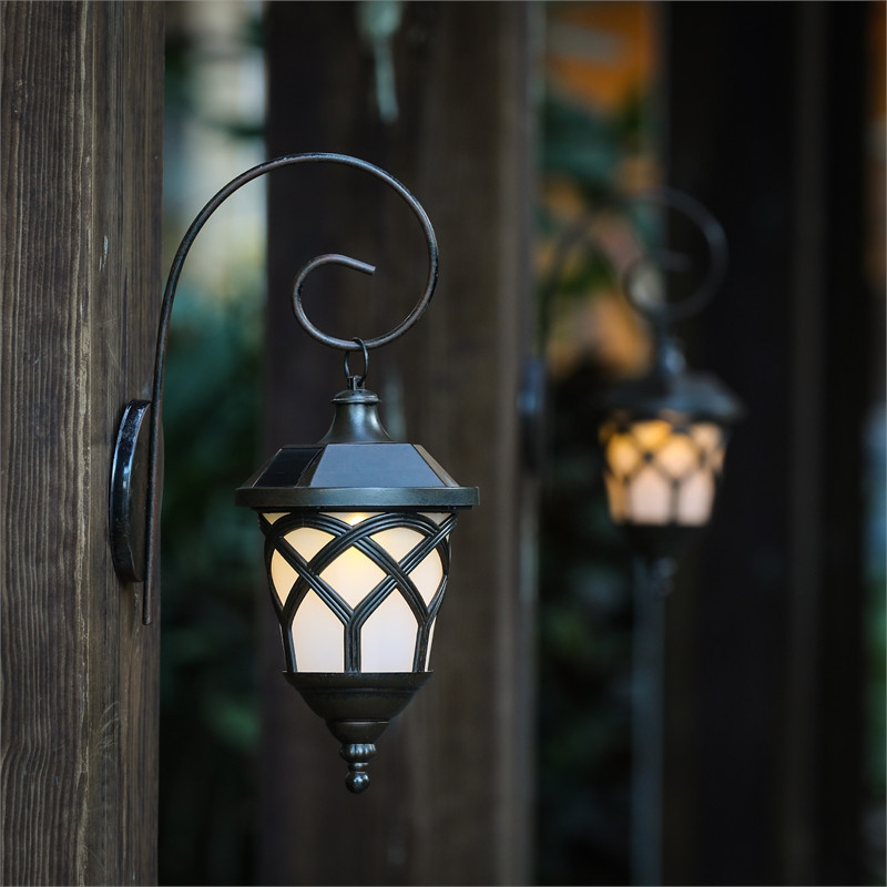 LuxenHome Set of 2 Brown Plastic Hanging Lanterns Solar Sconces   Traditional   Outdoor Wall Lights And Sconces   by Homesquare  Houzz