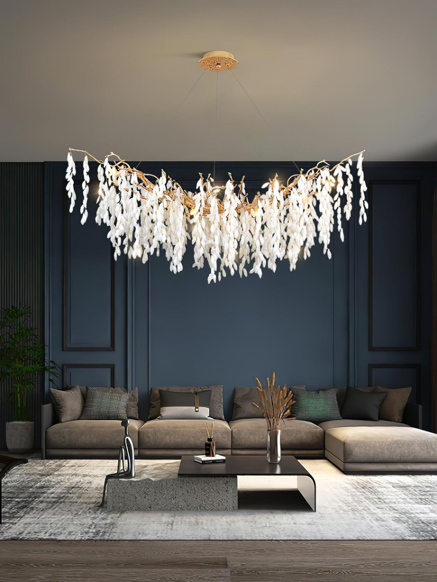 White Jade Branch Brass Chandelier