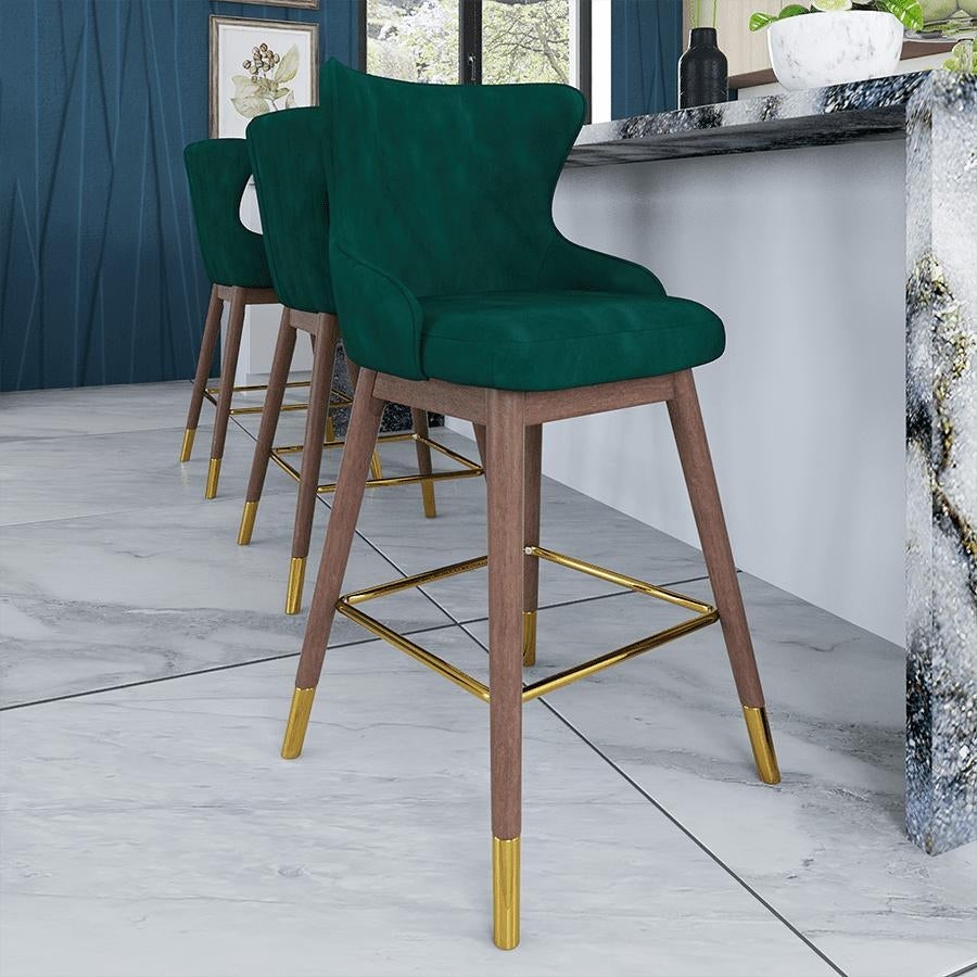 Furniture Leland Fabric Upholstered Counter Height Wingback Stools， Set of 2， Green