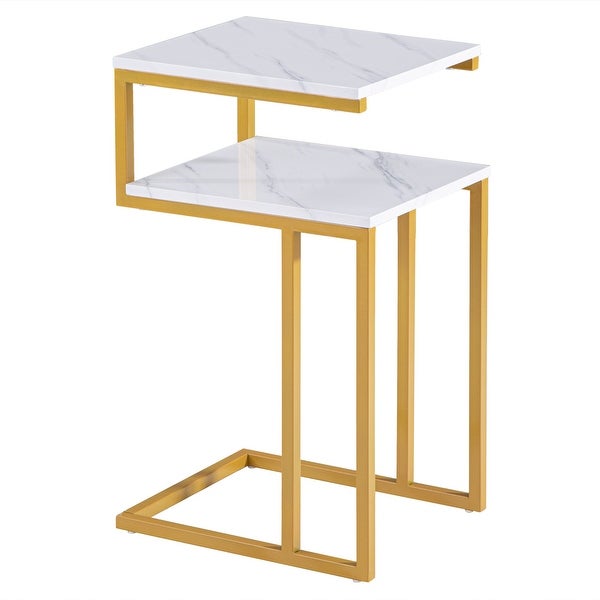 C-Type Side Table Double-Layer Gold Marble Sticker Modern Industrial End Table