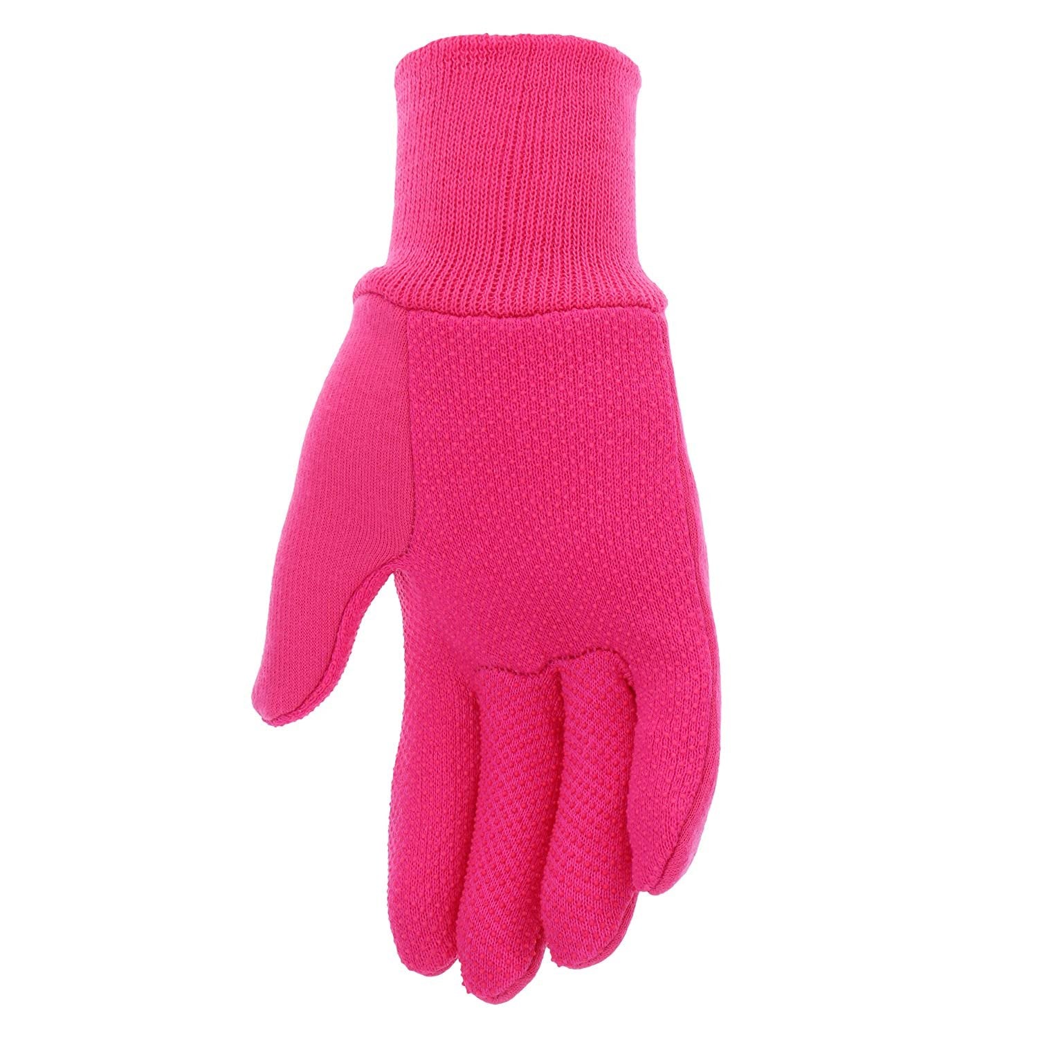 John Deere JD00003 Jersey Gloves - 10 oz Jersey Gloves for Youth, Ribbed Knit Wrist, Polyester/Cotton Fabric, Straight Thumb, Pink